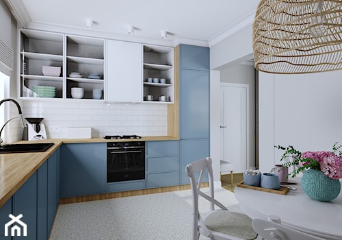 Niebieska kuchnia - Kuchnia, styl vintage - zdjęcie od KJ Studio Projektowanie wnętrz