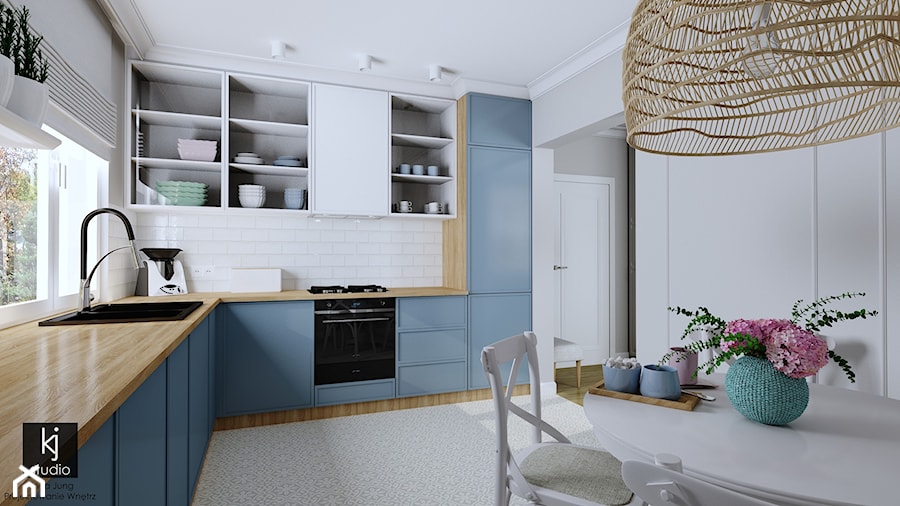 Niebieska kuchnia - Kuchnia, styl vintage - zdjęcie od KJ Studio Projektowanie wnętrz