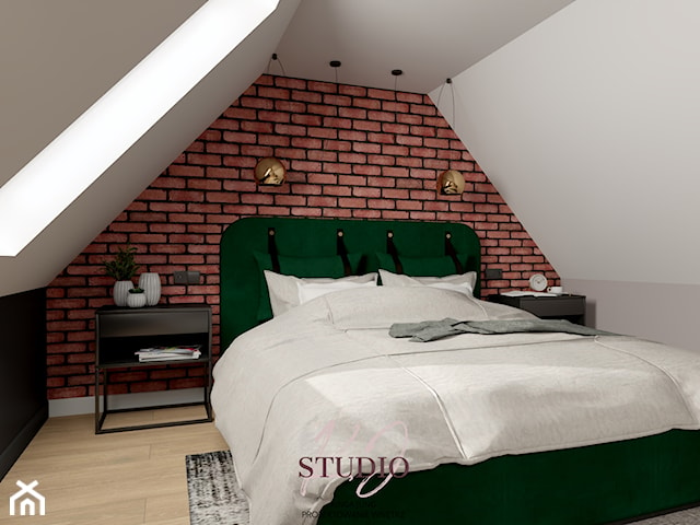 Sypialnia na poddaszu w industrialnym stylu (Oświęcim)