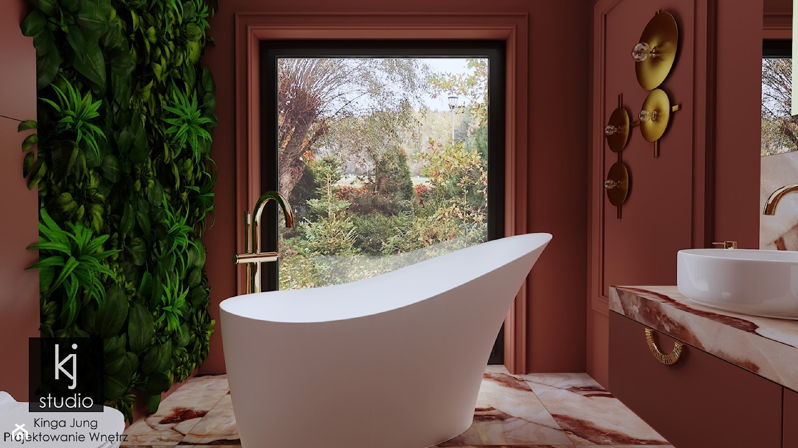 Bordowa łazienka - Łazienka, styl glamour - zdjęcie od KJ Studio Projektowanie wnętrz - Homebook