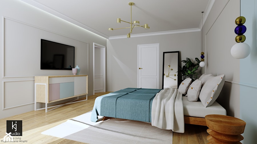 Sypialnia w błękicie i różu - Sypialnia, styl nowoczesny - zdjęcie od KJ Studio Projektowanie wnętrz