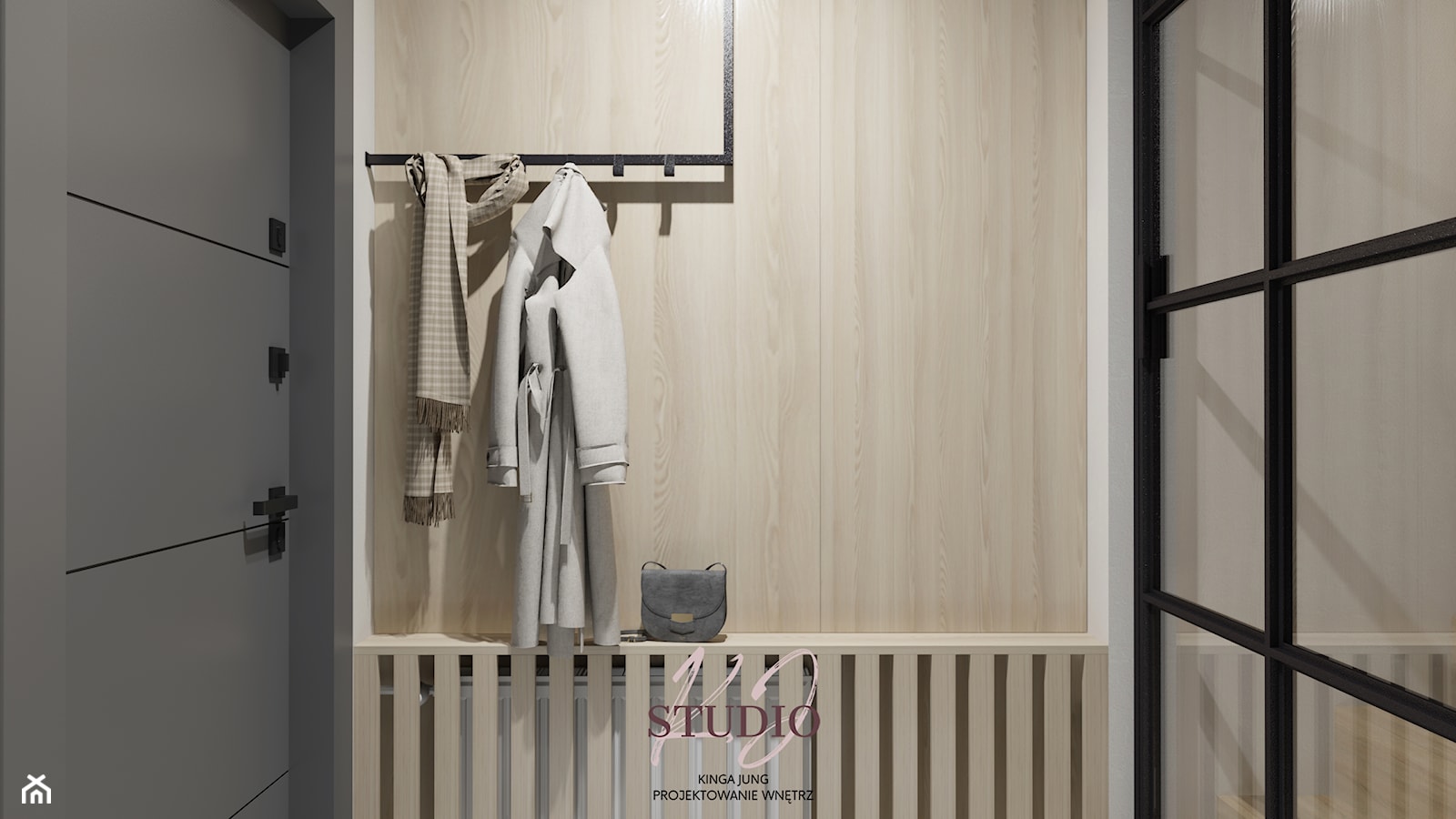 Wiatrołap (mieszkanie w Bielsku-Białej) - Hol / przedpokój, styl nowoczesny - zdjęcie od KJ Studio Projektowanie wnętrz - Homebook