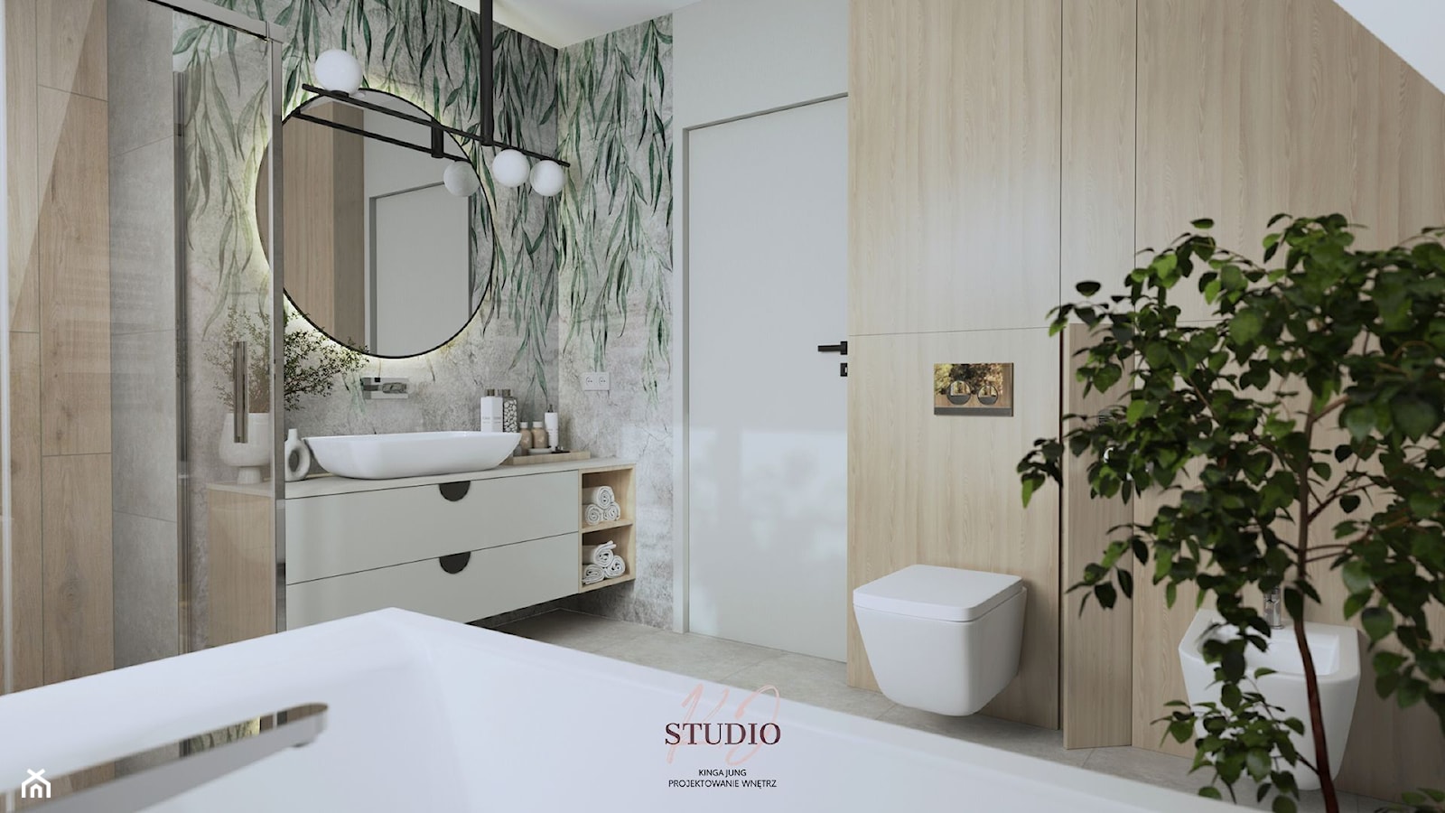 Łazienka z betonowymi płytkami - Łazienka, styl nowoczesny - zdjęcie od KJ Studio Projektowanie wnętrz - Homebook