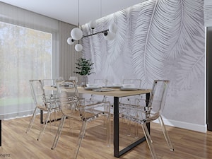 Salon z granatową sofą (Dom w Malinówkach) - Jadalnia, styl nowoczesny - zdjęcie od KJ Studio Projektowanie wnętrz