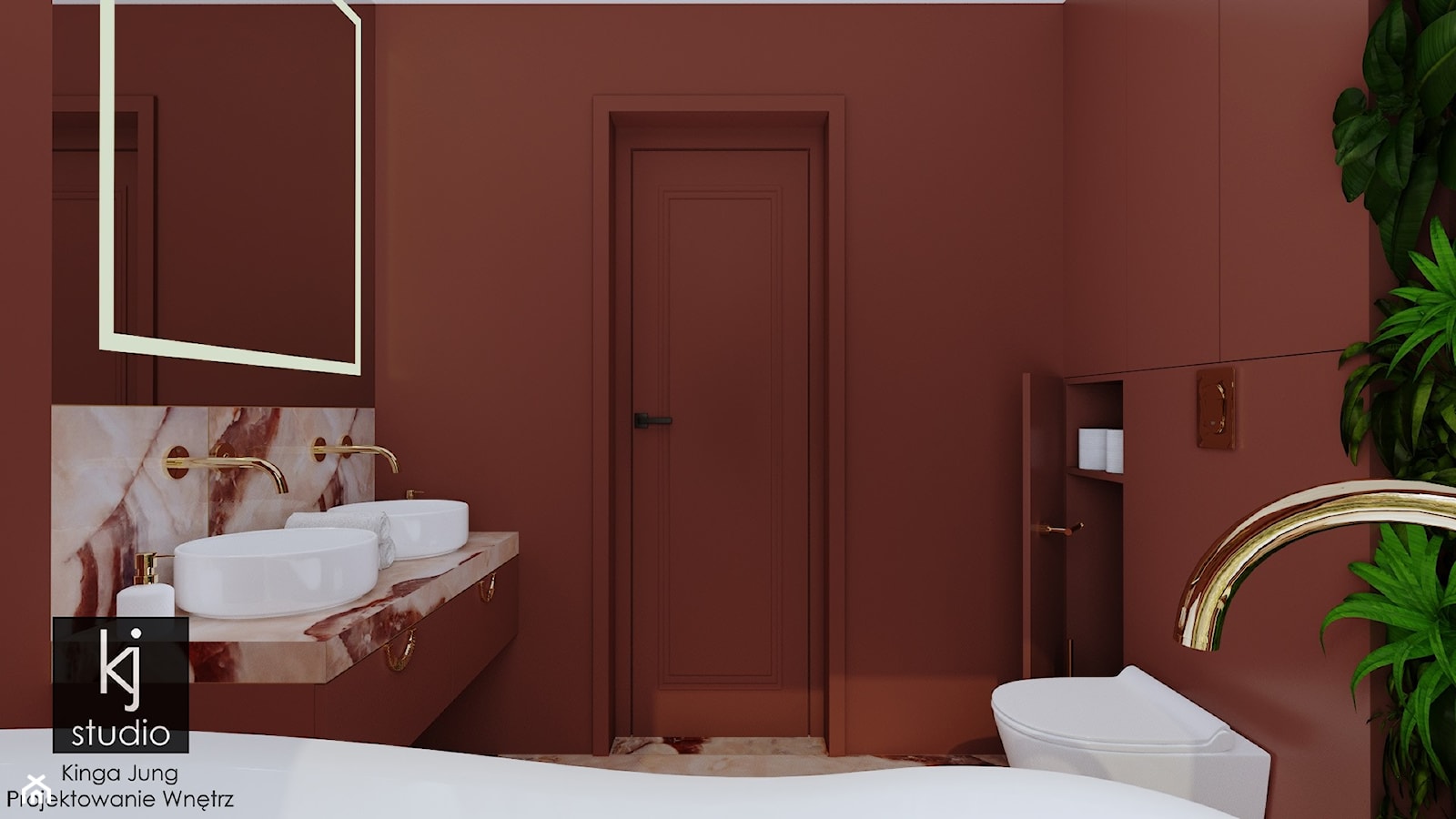 Bordowa łazienka - Łazienka, styl glamour - zdjęcie od KJ Studio Projektowanie wnętrz - Homebook