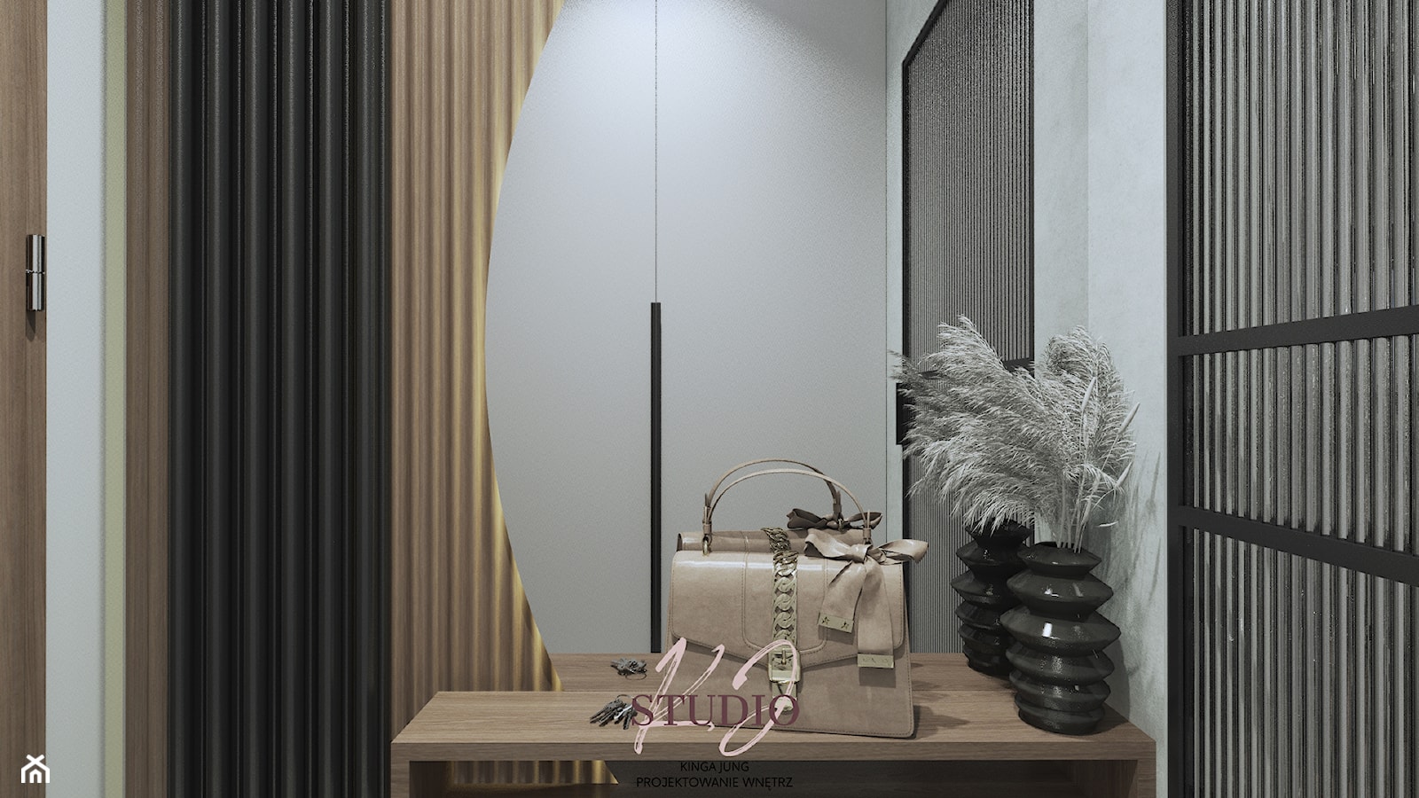 Przytulne i eleganckie mieszkanie - przedpokój (Oświęcim) - Hol / przedpokój, styl nowoczesny - zdjęcie od KJ Studio Projektowanie wnętrz - Homebook