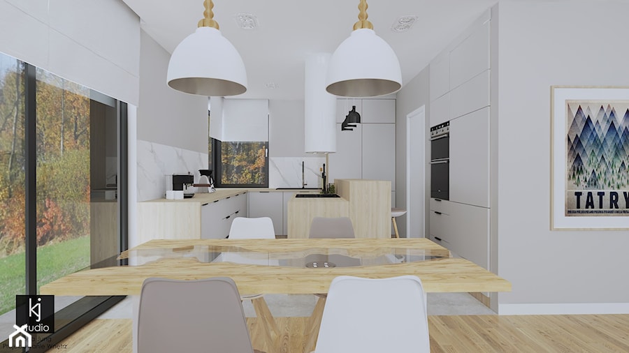Dom dla miłośników gór - kuchnia z jadalnią - Jadalnia, styl nowoczesny - zdjęcie od KJ Studio Projektowanie wnętrz