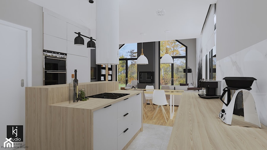 Dom dla miłośników gór - kuchnia z jadalnią - Kuchnia, styl nowoczesny - zdjęcie od KJ Studio Projektowanie wnętrz