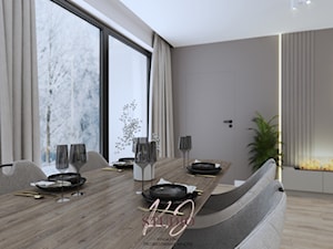 Salon beż i drewno (dom w Gliwicach) - Salon, styl nowoczesny - zdjęcie od KJ Studio Projektowanie wnętrz