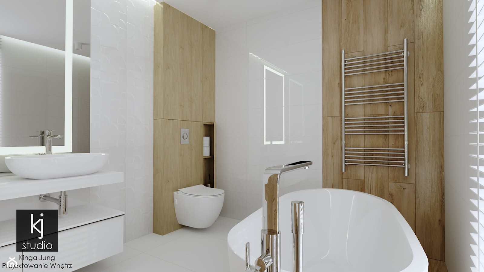 Jasna łazienka z wanną - Łazienka, styl skandynawski - zdjęcie od KJ Studio Projektowanie wnętrz - Homebook