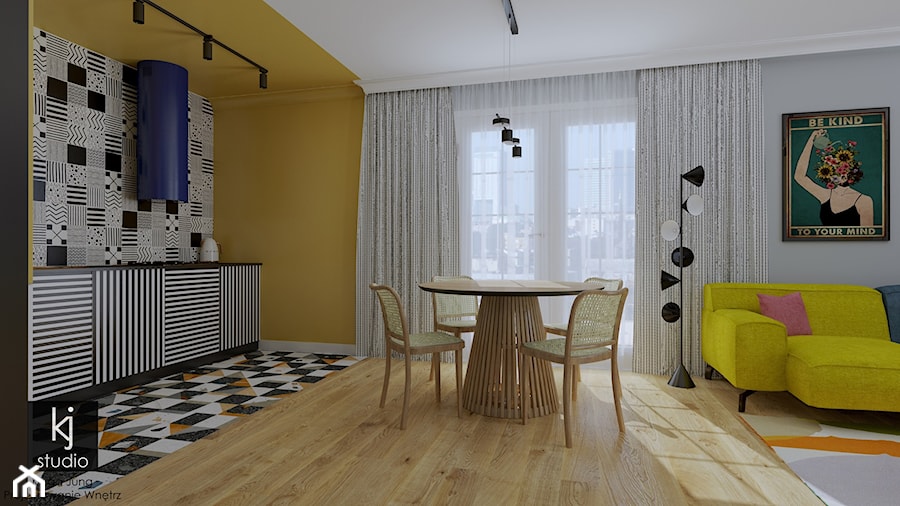 Kolorowe mieszkanie 55m2 - Jadalnia, styl vintage - zdjęcie od KJ Studio Projektowanie wnętrz