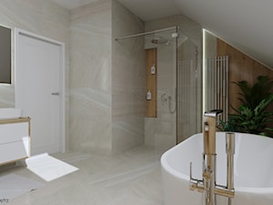 Dom w stylu skandynawskim - łazienka na poddaszu - Łazienka, styl skandynawski - zdjęcie od KJ Studio Projektowanie wnętrz