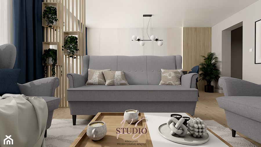 Salon z szarą sofą (Jasło) - Salon, styl nowoczesny - zdjęcie od KJ Studio Projektowanie wnętrz