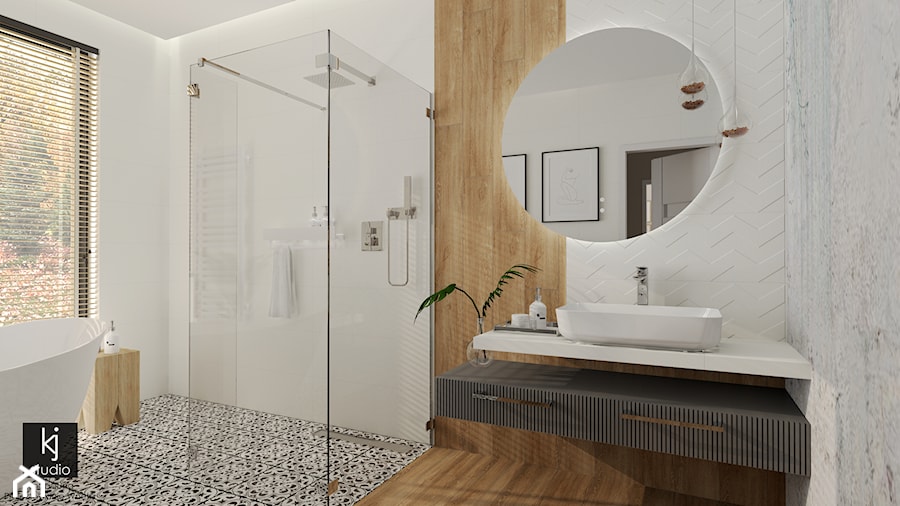 Łazienka przy głównej sypialni w domu jednorodzinnym - Łazienka, styl nowoczesny - zdjęcie od KJ Studio Projektowanie wnętrz