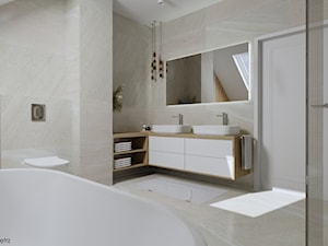 Dom w stylu skandynawskim - łazienka na poddaszu - Łazienka, styl skandynawski - zdjęcie od KJ Studio Projektowanie wnętrz