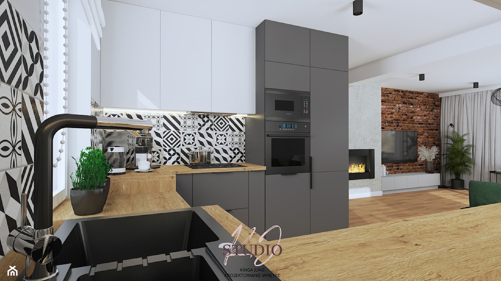Kuchnia w industrialnym klimacie (dom Wieprz) - Kuchnia, styl industrialny - zdjęcie od KJ Studio Projektowanie wnętrz - Homebook