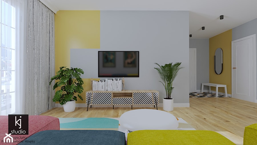 Kolorowe mieszkanie 55m2 - Salon, styl vintage - zdjęcie od KJ Studio Projektowanie wnętrz