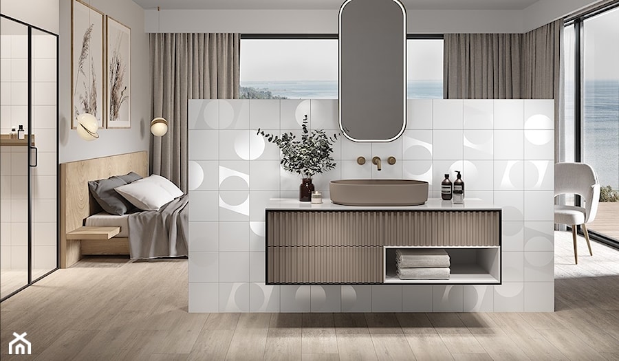 MONOBLOCK GEO - Średnia łazienka z oknem, styl skandynawski - zdjęcie od Opoczno