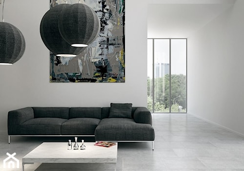 DRY RIVER - Średni biały salon, styl minimalistyczny - zdjęcie od Opoczno