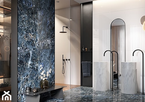COLOR CRUSH - Duża z dwoma umywalkami z marmurową podłogą łazienka z oknem, styl nowoczesny - zdjęcie od Opoczno