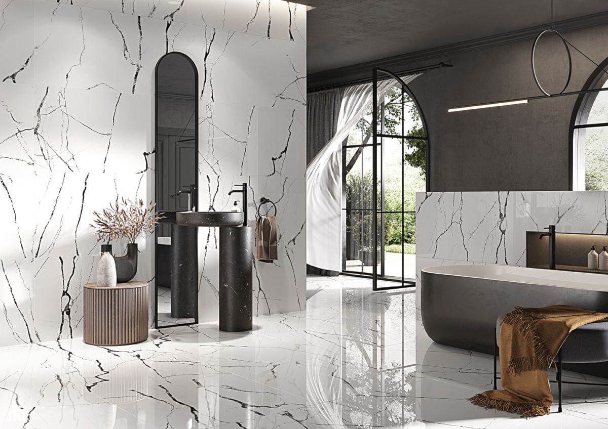 ETERNAL - Duża jako pokój kąpielowy z lustrem łazienka z oknem, styl nowoczesny - zdjęcie od Opoczno - Homebook