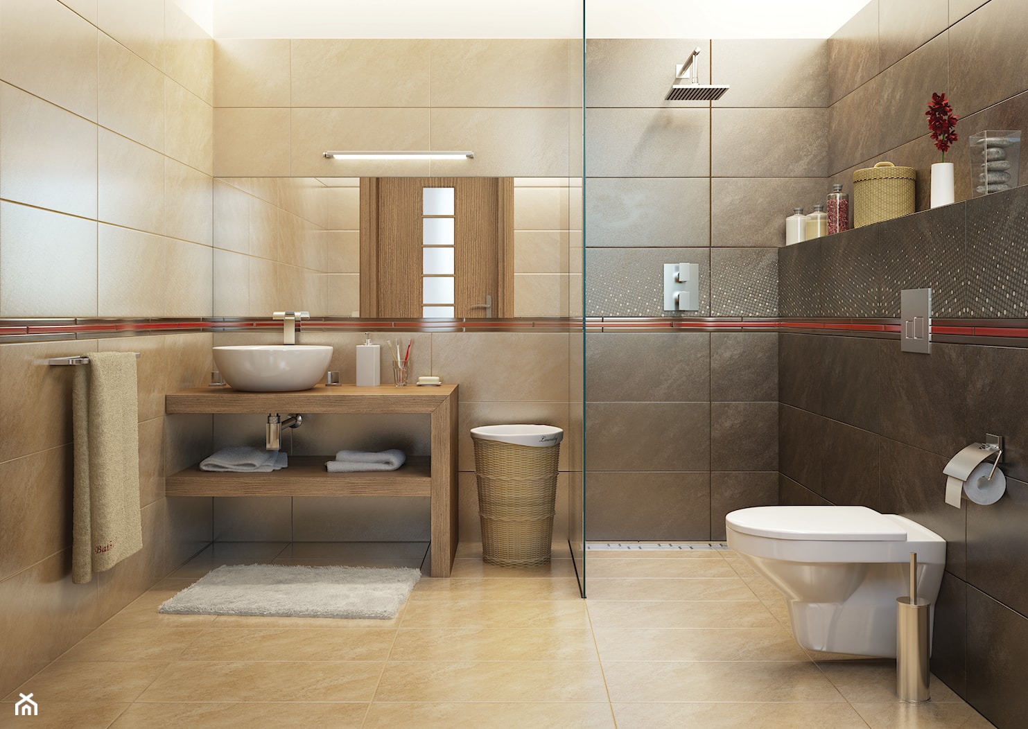 ATAKAMA - Średnia bez okna ze szkłem na ścianie łazienka, styl tradycyjny - zdjęcie od Opoczno - Homebook