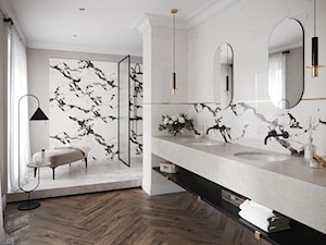 SANTIS - Duża biała szara łazienka w bloku w domu jednorodzinnym jako salon kąpielowy z oknem, styl ... - zdjęcie od Opoczno