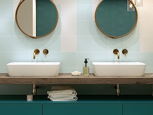 MONOBLOCK Pastels - Mała bez okna z lustrem z dwoma umywalkami łazienka, styl nowoczesny - zdjęcie od Opoczno