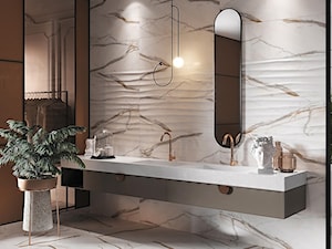 COSIMA - Duża z lustrem z dwoma umywalkami łazienka z oknem, styl nowoczesny - zdjęcie od Opoczno
