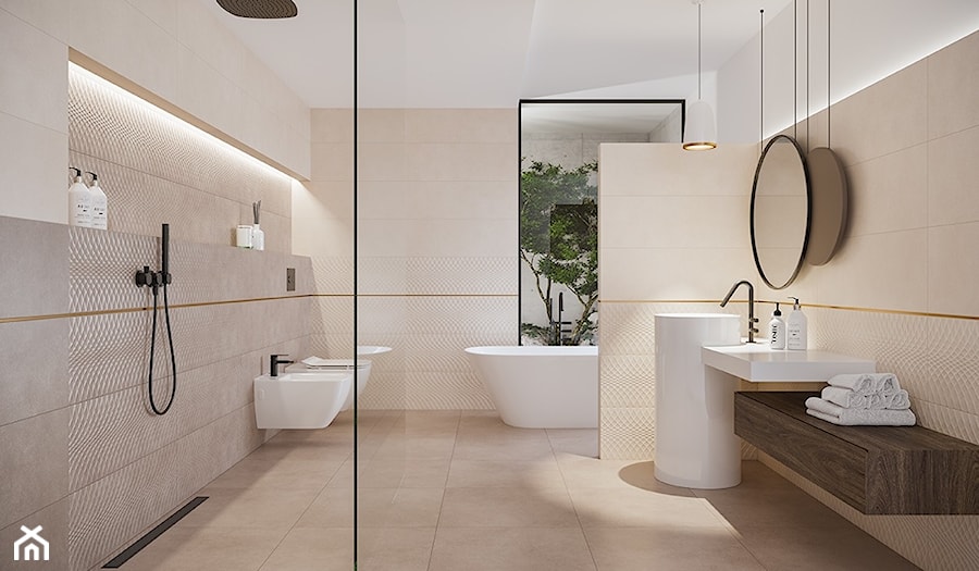 AREGO TOUCH - Średnia łazienka z oknem, styl nowoczesny - zdjęcie od Opoczno