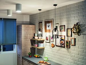 Kuchnia Elba - Mała z salonem biała szara z zabudowaną lodówką kuchnia jednorzędowa, styl skandynawski - zdjęcie od Castorama