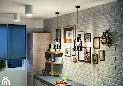 Kuchnia Elba - Mała z salonem biała szara z zabudowaną lodówką kuchnia jednorzędowa, styl skandynawski - zdjęcie od Castorama