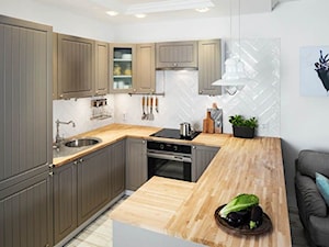 Kuchnia - Średnia otwarta biała z zabudowaną lodówką kuchnia w kształcie litery u w kształcie litery g, styl nowoczesny - zdjęcie od Castorama