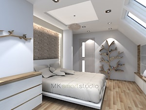 Sypialnia w stylu skandynawskim - Duża biała sypialnia na poddaszu, styl skandynawski - zdjęcie od MKsmartstudio