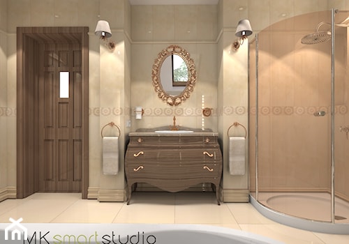 Łazienka w stylu glamour - Duża z punktowym oświetleniem łazienka z oknem, styl glamour - zdjęcie od MKsmartstudio