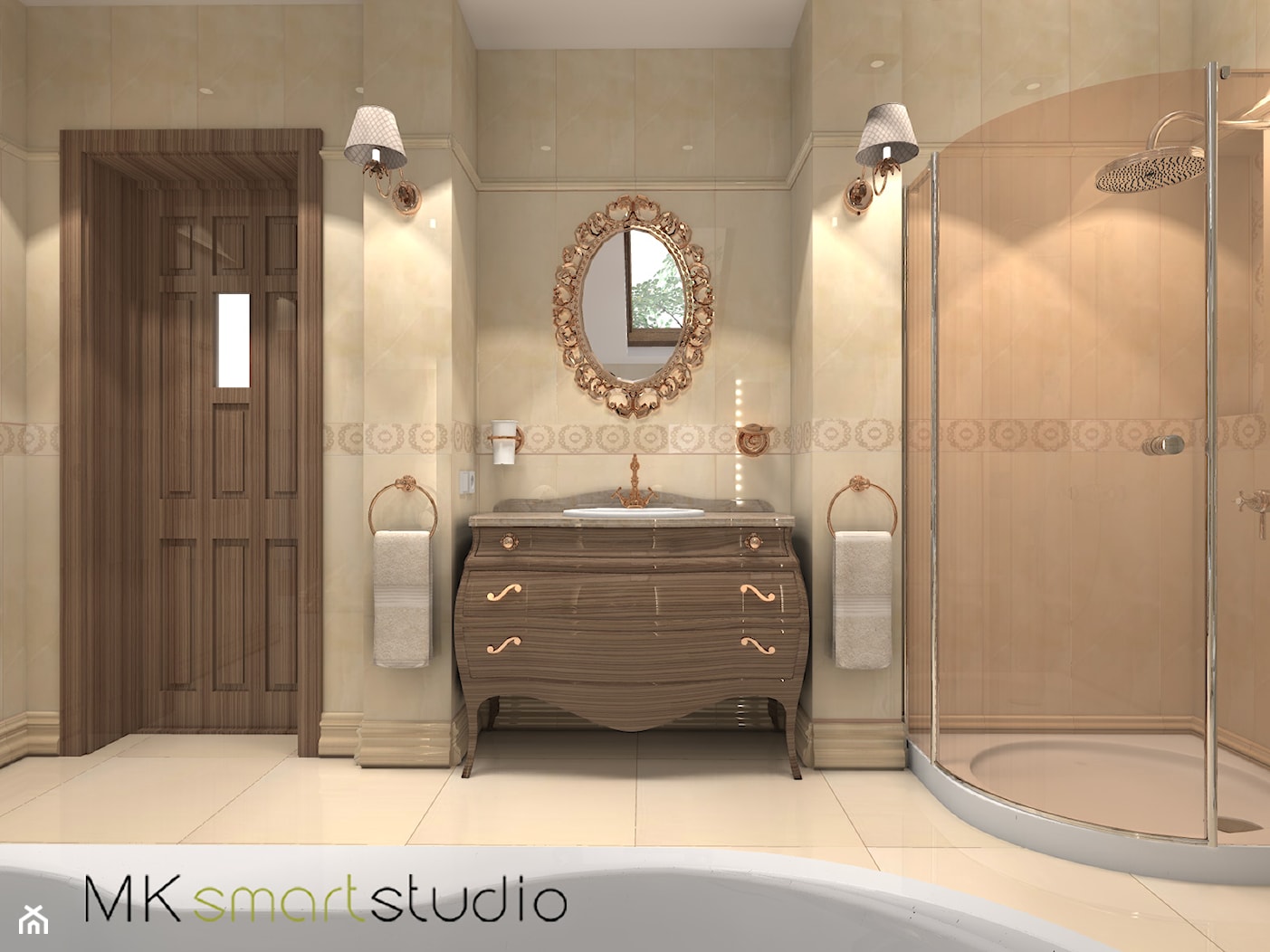 Łazienka w stylu glamour - Duża z punktowym oświetleniem łazienka z oknem, styl glamour - zdjęcie od MKsmartstudio - Homebook