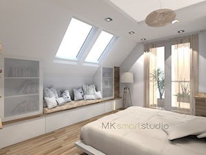 Sypialnia w stylu skandynawskim - Średnia biała sypialnia na poddaszu, styl skandynawski - zdjęcie od MKsmartstudio