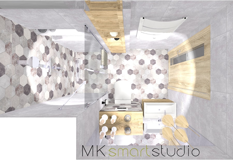 Nowoczesna szara łazienka z heksagonalnym dekorem firmy Geotiles kolekcja Obi - zdjęcie od MKsmartstudio