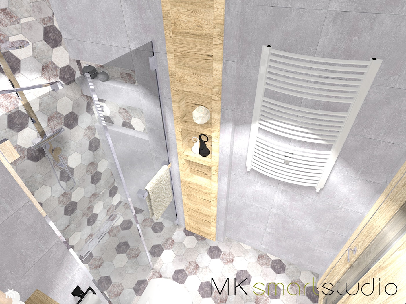 Nowoczesna szara łazienka z heksagonalnym dekorem firmy Geotiles kolekcja Obi - zdjęcie od MKsmartstudio - Homebook