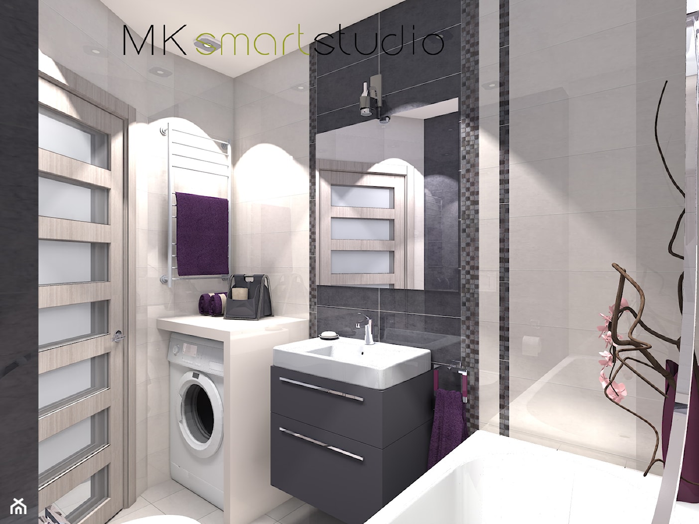 Od projektu do realizacji szarej nowoczesnej łazienki - Mała bez okna z pralką / suszarką łazienka, styl nowoczesny - zdjęcie od MKsmartstudio - Homebook