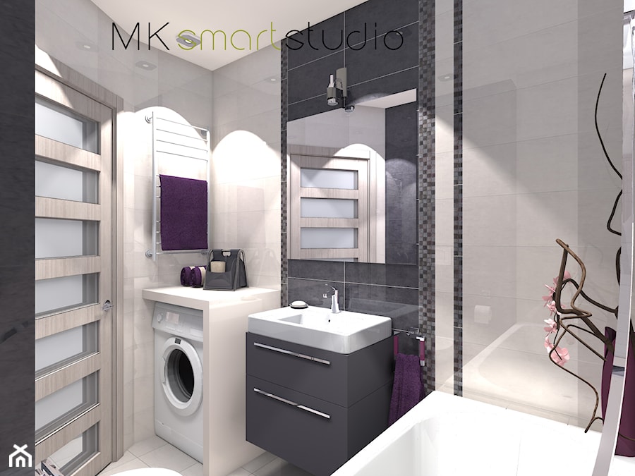 Od projektu do realizacji szarej nowoczesnej łazienki - Mała bez okna z pralką / suszarką łazienka, styl nowoczesny - zdjęcie od MKsmartstudio