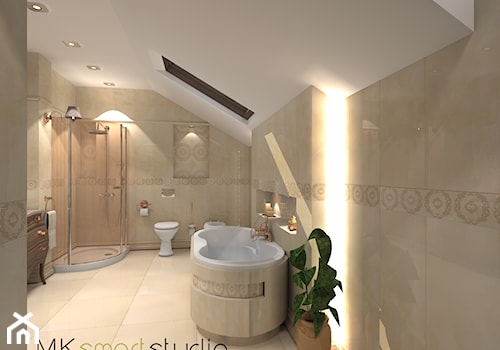 Łazienka w stylu glamour - Duża na poddaszu łazienka z oknem, styl glamour - zdjęcie od MKsmartstudio