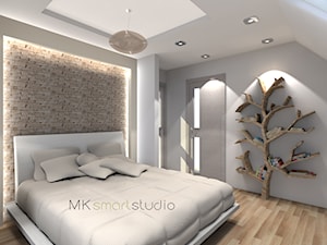 Sypialnia w stylu skandynawskim - Średnia biała szara sypialnia, styl skandynawski - zdjęcie od MKsmartstudio