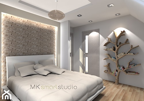 Sypialnia w stylu skandynawskim - Średnia biała szara sypialnia, styl skandynawski - zdjęcie od MKsmartstudio