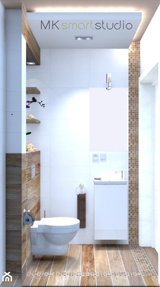 Mini wc w stylu skandynawskim - Mała bez okna z lustrem z punktowym oświetleniem łazienka, styl skandynawski - zdjęcie od MKsmartstudio