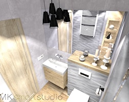 Szara nowoczesna łazienka z pięknym paskowym dekorem - zdjęcie od MKsmartstudio - Homebook