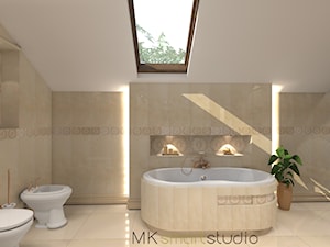Łazienka w stylu glamour - Duża na poddaszu łazienka z oknem, styl glamour - zdjęcie od MKsmartstudio