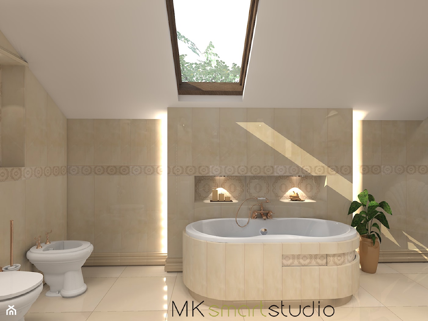 Łazienka w stylu glamour - Duża na poddaszu łazienka z oknem, styl glamour - zdjęcie od MKsmartstudio - Homebook