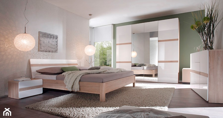 Sypialnia SELENE - białe meble z delikatnym dekorem drewna - zdjęcie od Meble88.pl