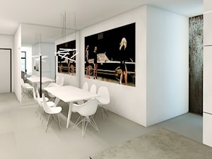APARMAMENT W POZNANIU - GLOSSY - Duża biała szara jadalnia jako osobne pomieszczenie, styl minimalistyczny - zdjęcie od PROSTO ARCHITEKCI
